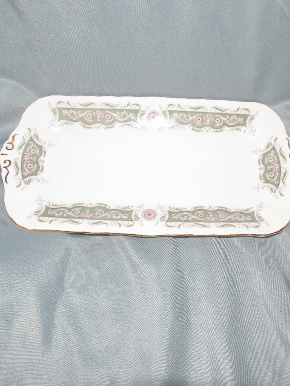 Paragon Mayfair Sandwich Tray, Circa 1950's, Gold Gilt Trim, Green & Pink   Y464